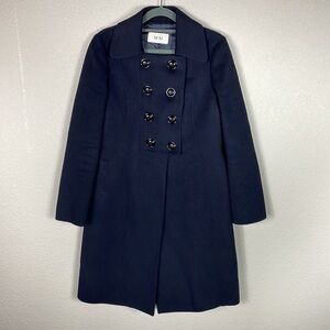 SJSJ Double Breasted Pea Coat Deep Navy Blue Angora Mink Wool Sz M